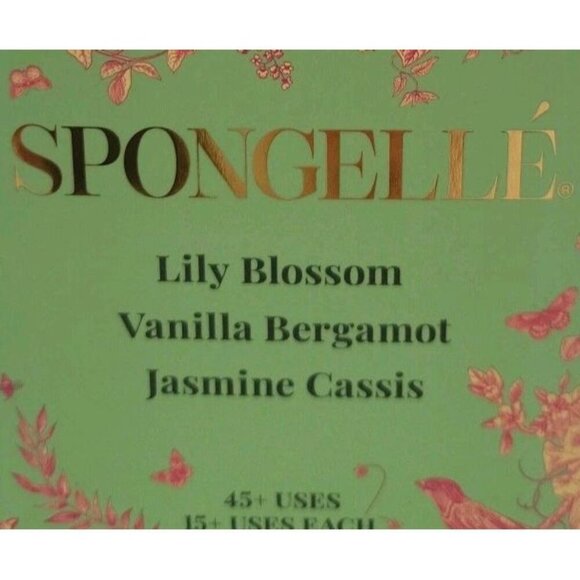 NIB Spongelle LILY BLOSSOM VANILLA BERGAMOT JASMINE CASSIS Trio 3 Buffers New - Picture 2 of 8
